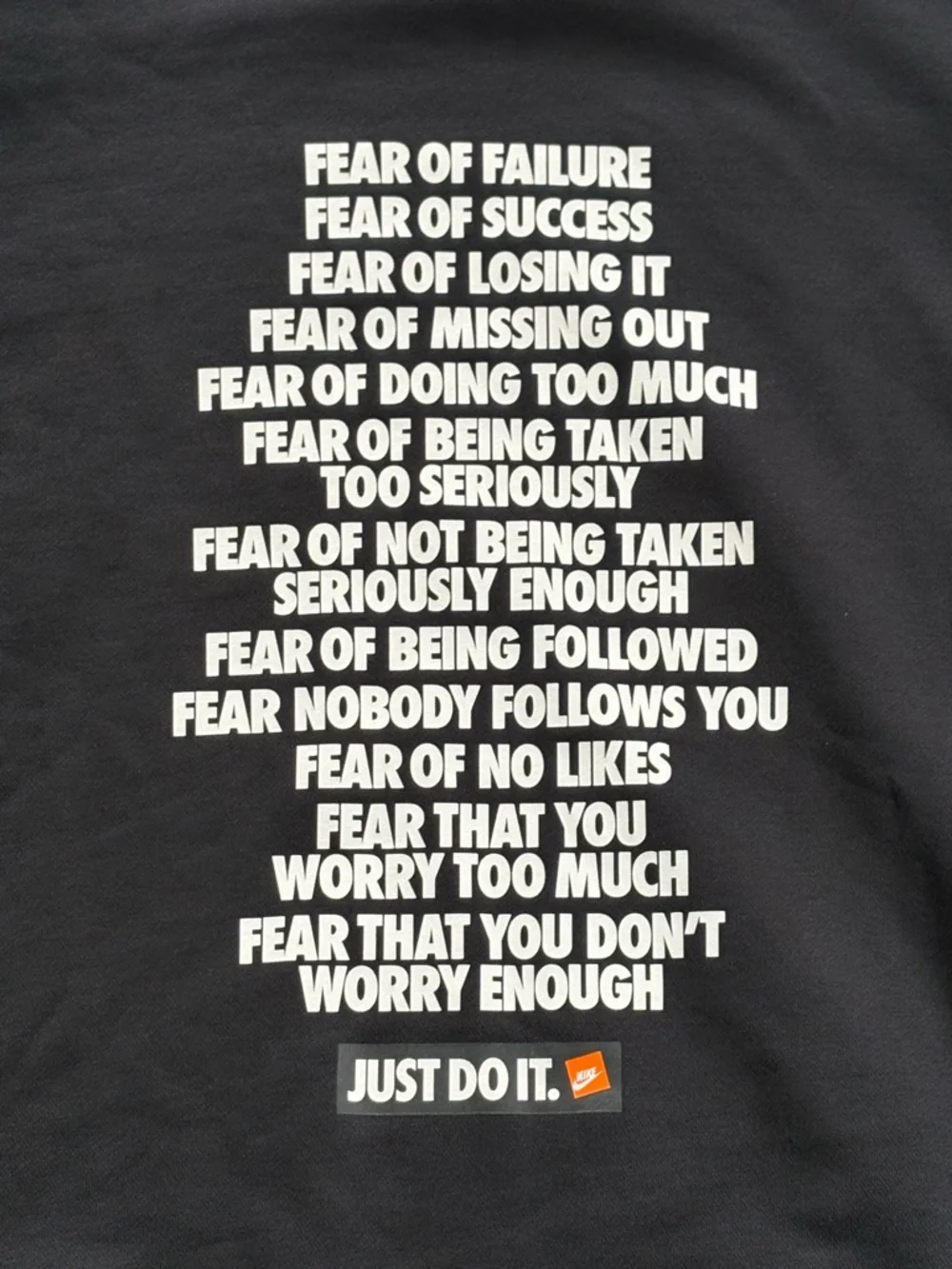 Nike Just Do It Motivational "Fear Of" Graphic Sweatshirt Black Women’s Medium - Picture 3 of 7